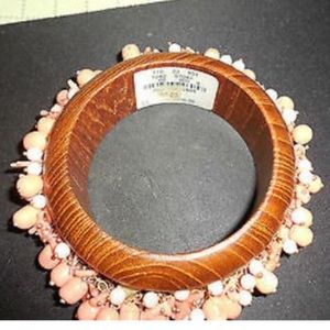Neiman Marcus wooden & coral beaded bracelet